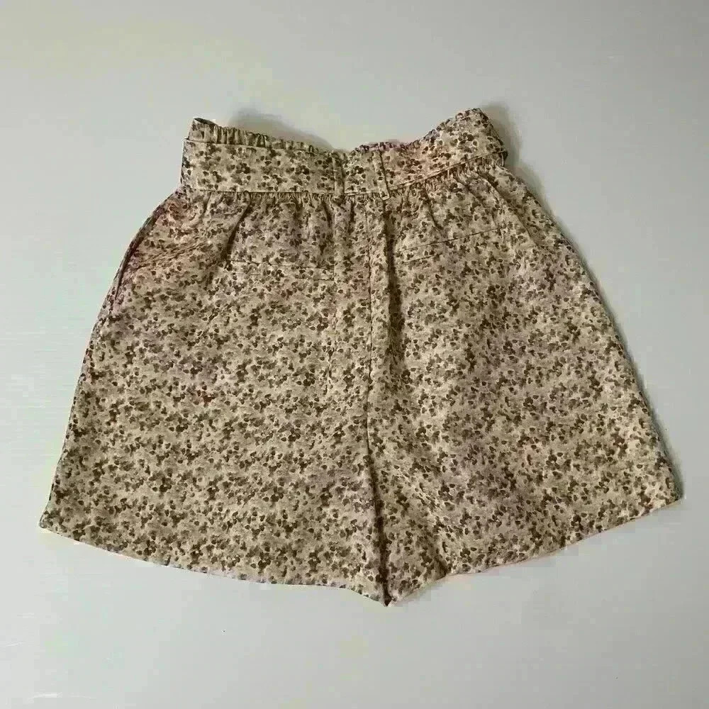 Zara Womens SM Purple Cream Yellow Floral Paperbag Shorts High Waisted with Tie - Picture 14 of 14